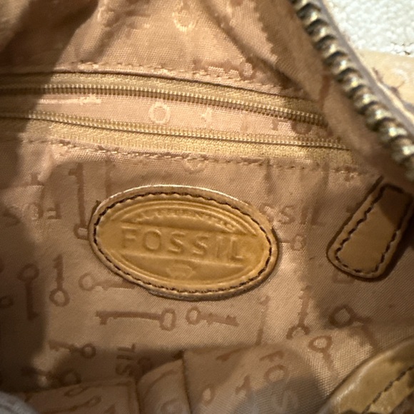 Fossil Vintage Leather Crossbody Bag Tan Adjustable Strap Multi-Zip Pockets - Picture 11 of 11